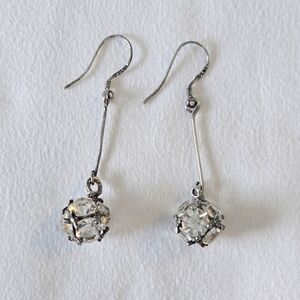 925 Stamped Sterling Silver CZ Crystal Ball Drop Earrings